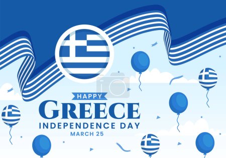 Ilustración de Feliz Día de la Independencia de Grecia Ilustración vectorial el 25 de marzo con bandera griega y cinta en el diseño nacional de dibujos animados planos de vacaciones - Imagen libre de derechos