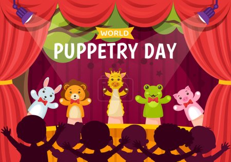Illustration for World Puppetry Day Vector Illustration on March 21 for Puppet Festivals which is moved by the Fingers Hands in Flat Kids Cartoon Background Design - Royalty Free Image