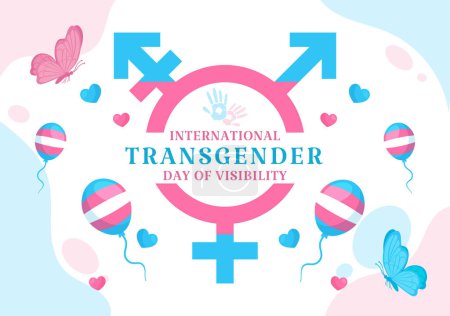 Téléchargez les illustrations : Illustration vectorielle de la Journée internationale de la visibilité transgenre le 31 mars avec drapeaux et symboles de fierté transgenres en célébration Fond plat - en licence libre de droit