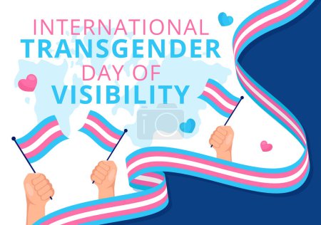 Téléchargez les illustrations : Illustration vectorielle de la Journée internationale de la visibilité transgenre le 31 mars avec drapeaux et symboles de fierté transgenres en célébration Fond plat - en licence libre de droit