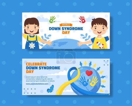 Journée du syndrome de Down Bannière horizontale Dessin animé plat Modèle dessiné à la main Illustration de fond
