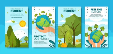 Forest Day Social Media Stories Flat Cartoon Hand Drawn Templates Background Illustration