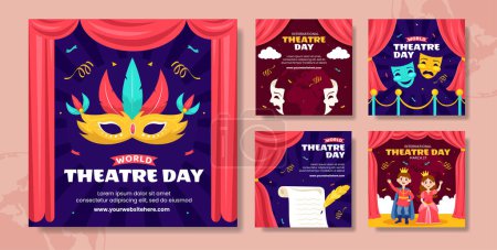 Illustration for Theatre Day Social Media Post Flat Cartoon Hand Drawn Templates Background Illustration - Royalty Free Image