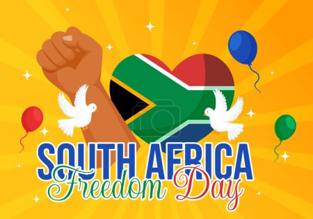 Illustration for Happy South Africa Freedom Day Vector Illustration on 27 April with Waving Flag and Ribbon in National Holiday Flat Cartoon Background Design - Royalty Free Image