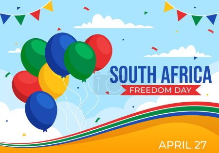 Illustration for Happy South Africa Freedom Day Vector Illustration on 27 April with Waving Flag and Ribbon in National Holiday Flat Cartoon Background Design - Royalty Free Image