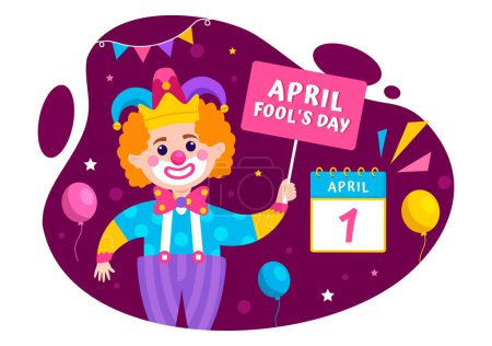 Illustration for Happy April Fools Day Celebration Illustration Wearing a Jester Hat and a Box Containing Surprises to Surprise People in Flat Cartoon Holiday - Royalty Free Image
