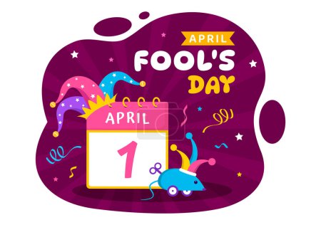 Illustration for Happy April Fools Day Celebration Illustration Wearing a Jester Hat and a Box Containing Surprises to Surprise People in Flat Cartoon Holiday - Royalty Free Image