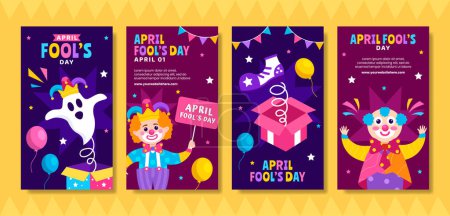 Illustration for April Fools Day Social Media Stories Flat Cartoon Hand Drawn Templates Background Illustration - Royalty Free Image