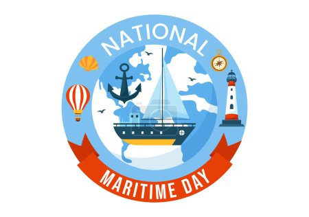 Illustration for World Maritime Day Vector Illustration with Sea and Ship for Shipping Safety and Security and the Marine Environment in Nautical Celebration Design - Royalty Free Image