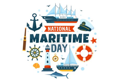Illustration for World Maritime Day Vector Illustration with Sea and Ship for Shipping Safety and Security and the Marine Environment in Nautical Celebration Design - Royalty Free Image