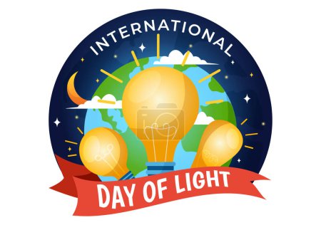 Illustration for International Day of Light Vector Illustration on May 16 to the Importance Use of Lamp and Savings in Human Life in Flat Cartoon Background - Royalty Free Image