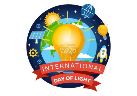 Ilustración de Día Internacional de la Ilustración de Vectores de Luz el 16 de mayo para la Importancia del Uso de Lámparas y Ahorros en la Vida Humana en Fondo Plano de Dibujos Animados - Imagen libre de derechos