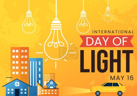 Ilustración de Día Internacional de la Ilustración de Vectores de Luz el 16 de mayo para la Importancia del Uso de Lámparas y Ahorros en la Vida Humana en Fondo Plano de Dibujos Animados - Imagen libre de derechos