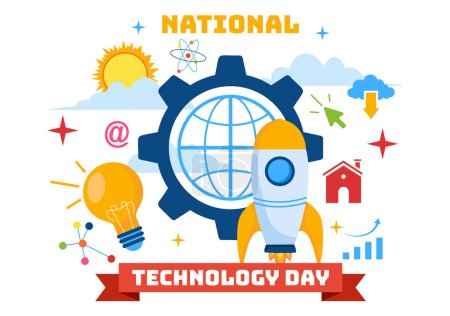 National Technology Day Vector Illustration on 11 May with Creative Digital for Innovation and development of high tech in Flat Cartoon Background