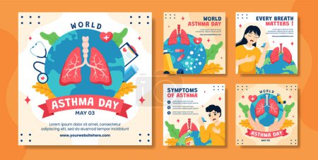 Illustration for Asthma Day Social Media Post Flat Cartoon Hand Drawn Templates Background Illustration - Royalty Free Image