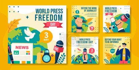 Téléchargez les illustrations : Journée de la liberté de la presse Social Media Post Modèles de dessin animé plat dessinés à la main Illustration de fond - en licence libre de droit