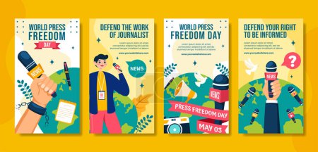 Téléchargez les illustrations : Journée de la liberté de la presse Histoires de médias sociaux Modèles de dessins animés plats Illustration de fond - en licence libre de droit