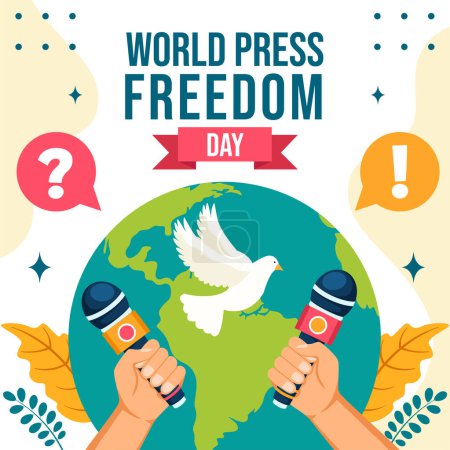 Téléchargez les illustrations : Journée de la liberté de la presse Illustration de médias sociaux Modèles de dessin animé plat à la main Arrière-plan - en licence libre de droit