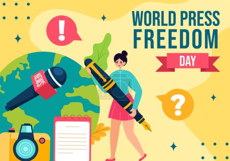 Téléchargez les illustrations : Journée de la liberté de la presse Contexte des médias sociaux Illustration de modèles dessinés à la main pour la bande dessinée plate - en licence libre de droit