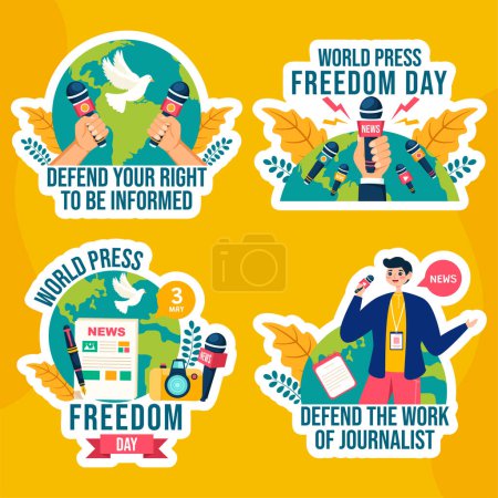 Téléchargez les illustrations : Journée de la liberté de la presse Étiquette Dessin animé plat à la main Modèles Illustration de fond - en licence libre de droit