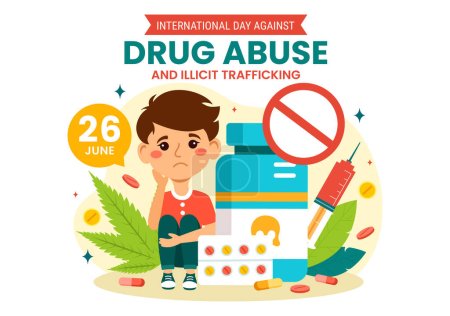 Journée internationale contre l'abus de drogues et le trafic illicite Illustration vectorielle avec la lutte contre les stupéfiants pour éviter les drogues et les médicaments en contexte plat
