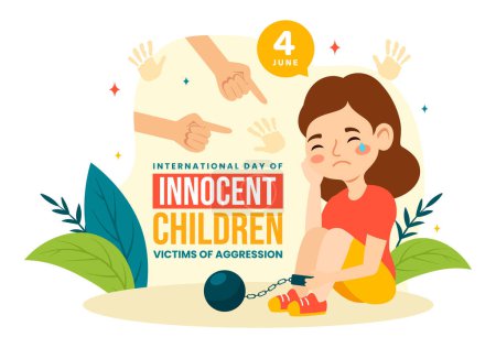 Téléchargez les illustrations : Journée internationale des enfants innocents victimes d'agression Illustration vectorielle le 4 juin avec des enfants tristes pensifs et pleurs dans un dessin animé plat - en licence libre de droit