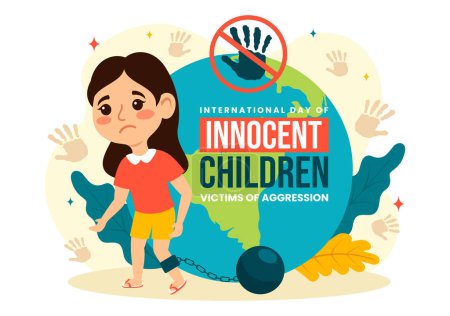 Ilustración de Día Internacional de los Niños Inocentes Víctimas de la Agresión Vector Ilustración el 4 de junio con Niños Triste Pensativo y Llantos en Fondo de Dibujos Animados Planos - Imagen libre de derechos