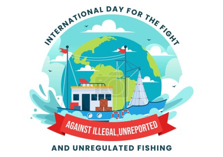 Illustration for International Day for the Fight Against Illegal, Unreported and Unregulated Fishing Vector Illustration with Rod Fish in Flat Cartoon Background - Royalty Free Image