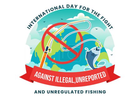 Illustration for International Day for the Fight Against Illegal, Unreported and Unregulated Fishing Vector Illustration with Rod Fish in Flat Cartoon Background - Royalty Free Image