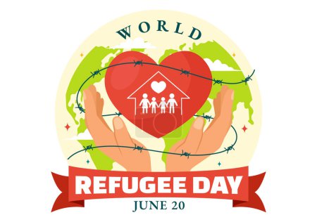 World Refugee Day Vector Illustration on 20 June of Immigration Family and Their Kids Walking Seek Home with Fence Iron Wire and Hand in Background