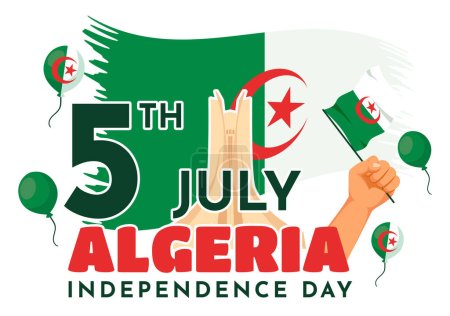 Happy Algeria Independence Day Vector Illustration with Waving Flag and Map in National Holiday Flat Cartoon Background Design