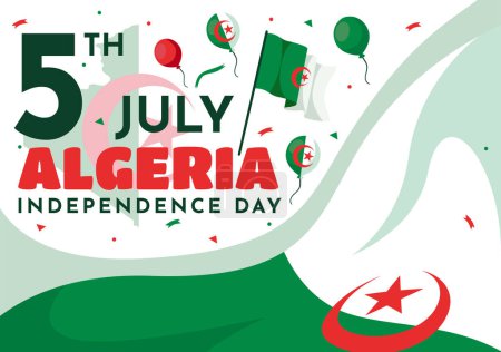Happy Algeria Independence Day Illustration vectorielle avec drapeau ondulé et carte dans la conception de fond de bande dessinée plat de fête nationale