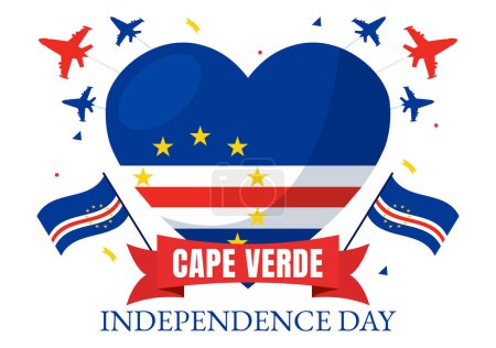Ilustración de Feliz Día de la Independencia de Cabo Verde Ilustración vectorial el 5 de julio con bandera ondeante y cinta en el fondo de la historieta plana nacional de vacaciones - Imagen libre de derechos