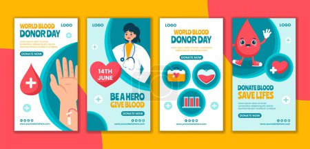 Blood Donor Day Social Media Stories Flat Cartoon Hand Drawn Templates Background Illustration