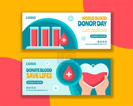 Blood Donor Day Horizontal Banner Flat Cartoon Hand Drawn Templates Background Illustration