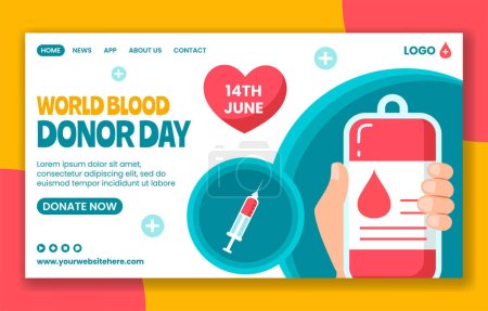 Blood Donor Day Social Media Landing Page Cartoon Hand Drawn Templates Background Illustration