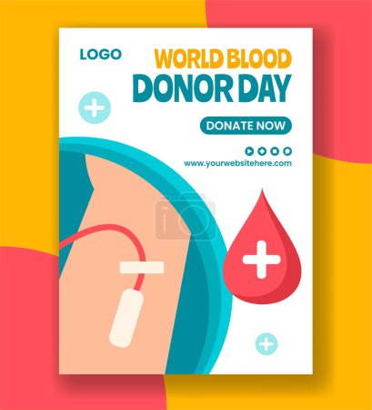 Blood Donor Day Vertical Poster Flat Cartoon Hand Drawn Templates Background Illustration