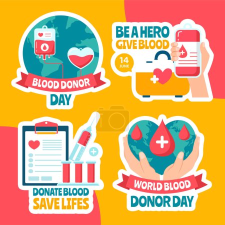 Tag der Blutspender Etikett flache Cartoon Hand gezeichnete Vorlagen Hintergrund Illustration