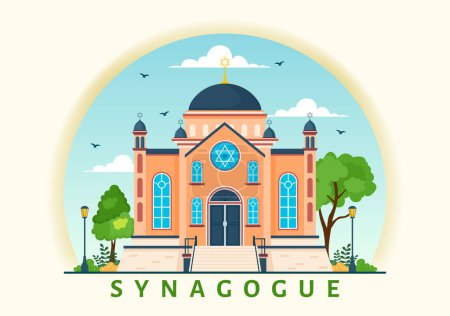 Illustration for Synagogue Building or Jewish Temple Vector Illustration with Religious, Hebrew or Judaism and Jew Worship Place in Flat cartoon Background - Royalty Free Image