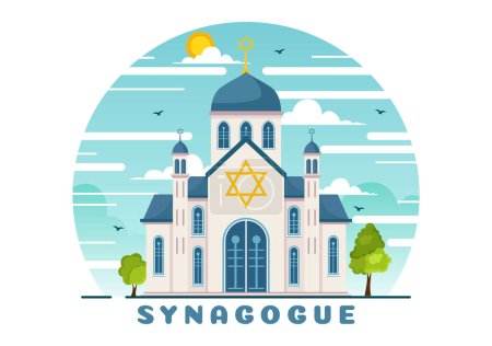 Illustration for Synagogue Building or Jewish Temple Vector Illustration with Religious, Hebrew or Judaism and Jew Worship Place in Flat cartoon Background - Royalty Free Image