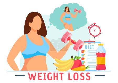 Weight Loss Vector Illustration of Woman Body Transformation Concept with Fitness, Sport, Diet and Healthy Lifestyle in Flat Cartoon Background