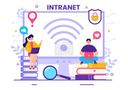 Ilustración de Intranet Internet Network Connection Technology Vector Illustration to Share Confidential Company Information and Website in Flat Cartoon Background - Imagen libre de derechos