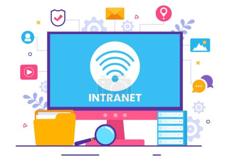 Ilustración de Intranet Internet Network Connection Technology Vector Illustration to Share Confidential Company Information and Website in Flat Cartoon Background - Imagen libre de derechos