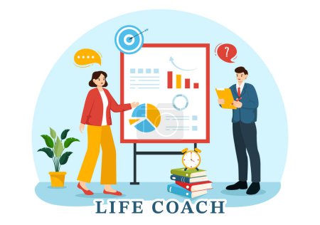 Life Coach Vector Illustration für Beratung, Bildung, Motivation, Mentoring-Perspektive und Self-Coaching im Business Flat Cartoon Hintergrund