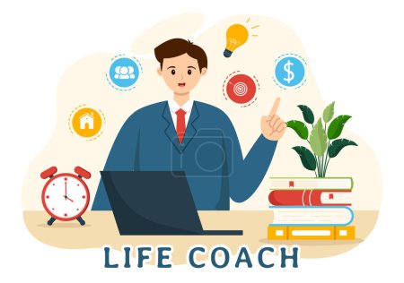 Life Coach Vector Illustration für Beratung, Bildung, Motivation, Mentoring-Perspektive und Self-Coaching im Business Flat Cartoon Hintergrund