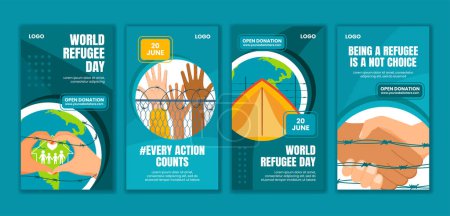 Tag des Flüchtlings Social Media Geschichten Flache Cartoon Hand gezeichnete Vorlagen Hintergrund Illustration
