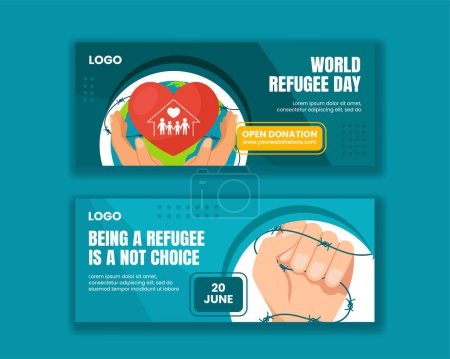 Refugee Day Horizontal Banner Flat Cartoon Hand Drawn Templates Background Illustration