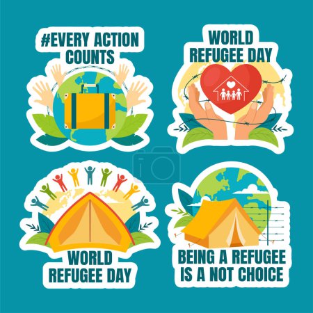 Modèle de dessin animé plat d'étiquette de jour de réfugié Illustration de fond