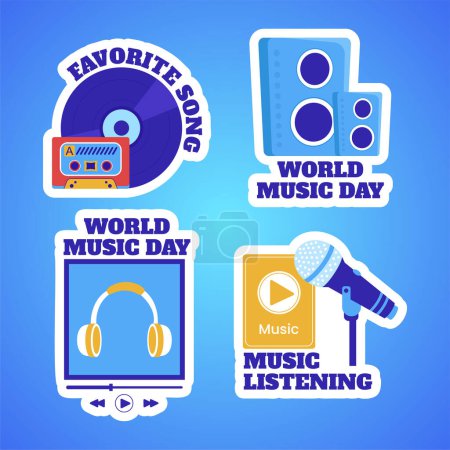 Journée de la musique Étiquette plat dessin animé à la main Modèles Illustration de fond