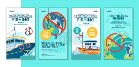 Illustration for Illegal Against Fishing Social Media Stories Cartoon Hand Drawn Templates Background Illustration - Royalty Free Image